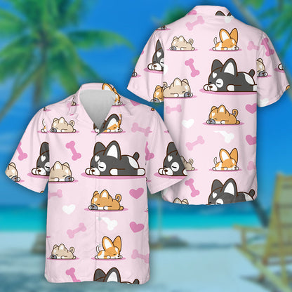 Cartoon Dog Design On Pastel Pink Background Hawaiian Shirt, Hawaiian Shirt Gift, Christmas Gift