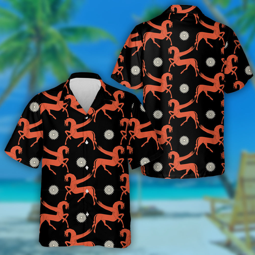 Fantastic Winged Horses And Round Floral Hawaiian Shirt,Hawaiian Shirt Gift, Christmas Gift