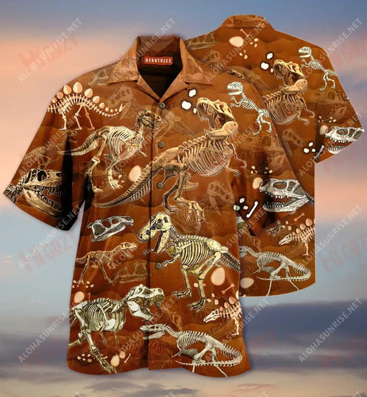 T-Rex Skull Unisex Léine Haváís Muinchille Samhraidh Gearr Léinte Haváís is Fearr Léinte Greannmhar Haváís, Bronntanas Léine Haváís, Bronntanas Nollag