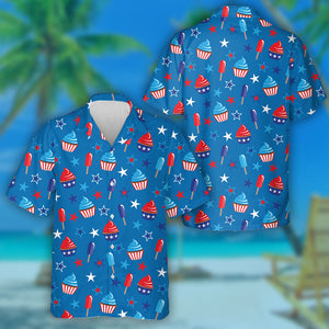 4th Of July Patriotic Ice Cream And Cupcakes Hawaiian Shirt, Hawaiian Shirt Gift, Christmas Gift