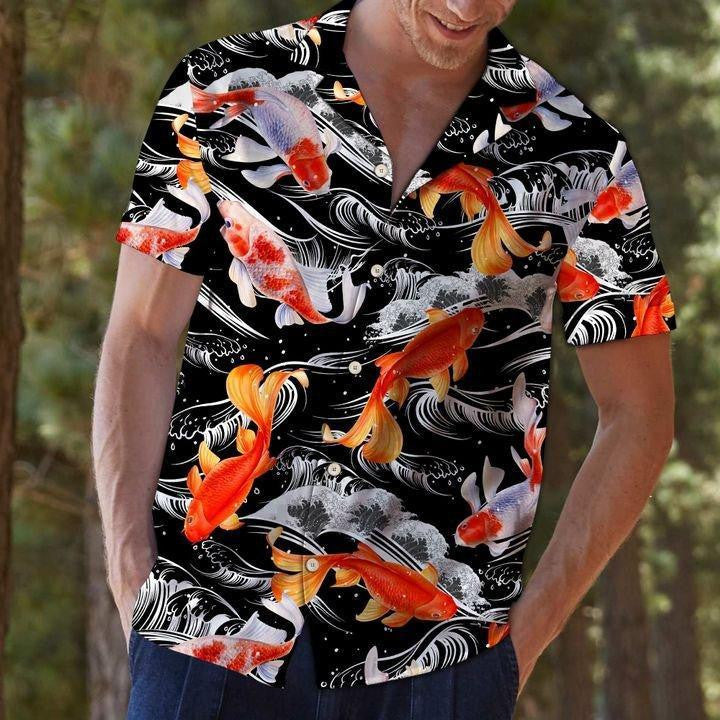 Koi Fish Wave Water Awesome Background Design Hawaiian Shirt, Hawaiian Shirt Gift, Christmas Gift