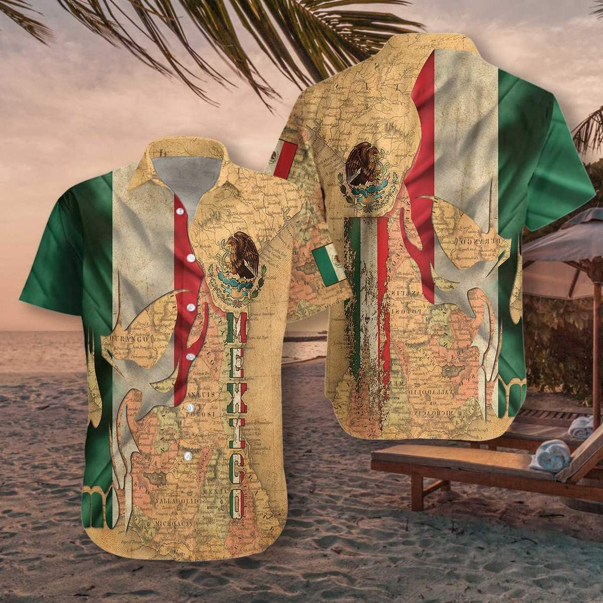 Meicsiceo Léarscáil Skull Bratach Cúlra Uafásach Dearadh Léine Haváís, Bronntanais Léine Haváíais, Bronntanas Nollag