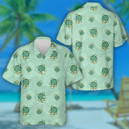 Naughty Baby Turtle On Green Background Hawaiian Shirt,Hawaiian Shirt Gift, Christmas Gift