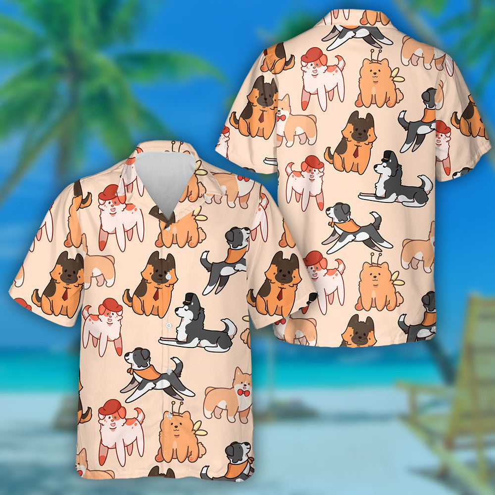 Funny Dogs In Costume In Cartoon Background Hawaiian Shirt, Hawaiian Shirt Gift, Christmas Gift
