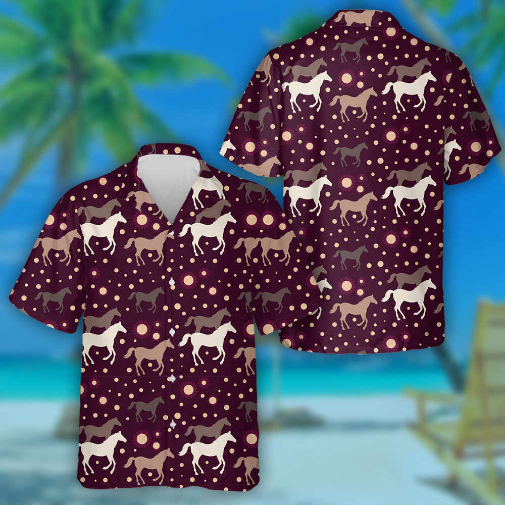Running Horses With Sun And Flower Hawaiian Shirt,Hawaiian Shirt Gift, Christmas Gift