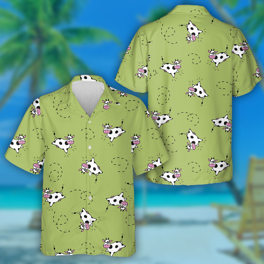 Flying Cow With Jumping On Green Background Hawaiian Shirt, Hawaiian Shirt Gift, Christmas Gift