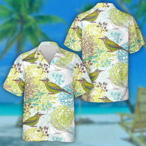 Colorful Birds And Beautiful Dahlia Flowers Hawaiian Shirt, Hawaiian For Gift