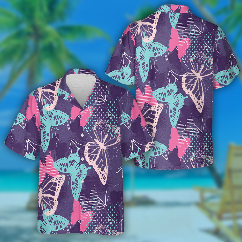 Pixelated Graffiti Butterflies In A Pretty Color Hawaiian Shirt, Hawaiian Shirt Gift, Christmas Gift