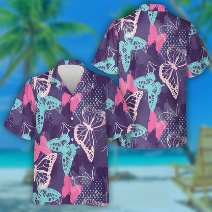 Pixelated Graffiti Butterflies In A Pretty Color Hawaiian Shirt, Hawaiian Shirt Gift, Christmas Gift