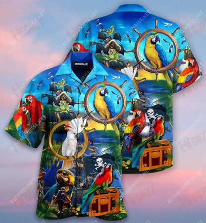 Talk Like A Pirate, Play Like A Parrot Unisex Hawaiian Shirt Vacation Short Sleeve Best Hawaiian Shirts Hawaiian Shirt Pattern, Hawaiian Shirt Gift, Christmas Gift