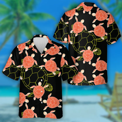 Orange Sea Turtles And Tropical Fish Hawaiian Shirt,Hawaiian Shirt Gift, Christmas Gift