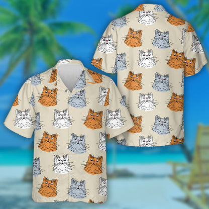 Surprised Heads Of Cats On Gray Background Hawaiian Shirt, Hawaiian Shirt Gift, Christmas Gift