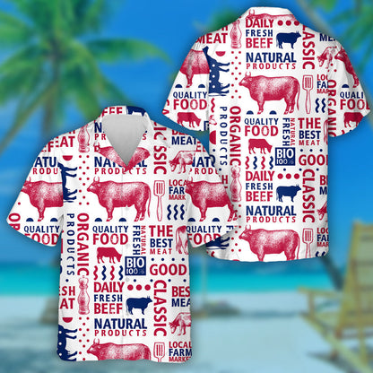 Scáthchruth Tarbh Agus Bó Lámh-tharraingthe Retro Feirme Léine Haváís, Bronntanas Léine Haváís, Bronntanas Nollag