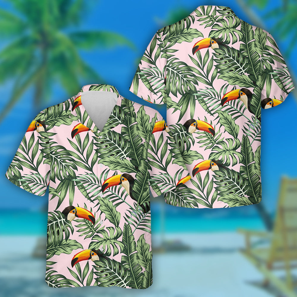 Bird With Yellow Rostrum In Tropical Jungle Hawaiian Shirt, Hawaiian Shirt Gift, Christmas Gift