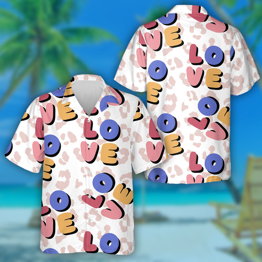 Retro Love Surface And Leopard Skin Hawaiian Shirt,Hawaiian Shirt Gift, Christmas Gift