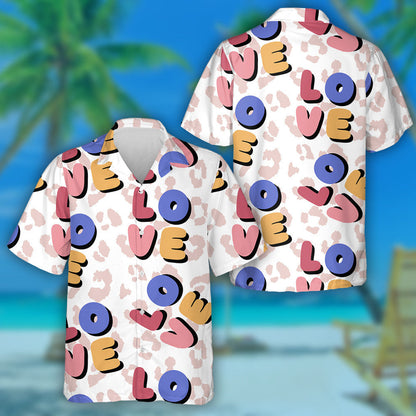 Retro Love Surface And Leopard Skin Hawaiian Shirt,Hawaiian Shirt Gift, Christmas Gift