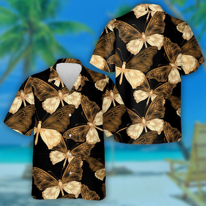 Spring Theme Exotic Tropical Butterflies On Black Hawaiian Shirt, Hawaiian Shirt Gift, Christmas Gift