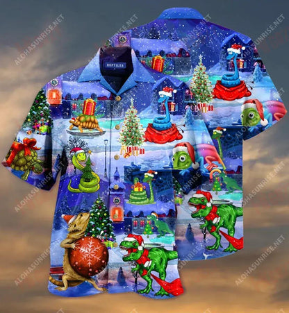 Christmas Reptiles Short Short Sleeve Shirt Hobbies Short Sleeve Custom Hawaiian Shirts Hawaiian Shirts For Women_Hawaiian Shirt Gift, Christmas Gift