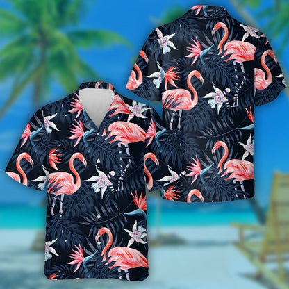 Flamingo Álainn Le Saoire Pailme Agus Bláthanna Coimhthíocha Léine Haváís, Bronntanas Léine Haváís, Bronntanas Nollag