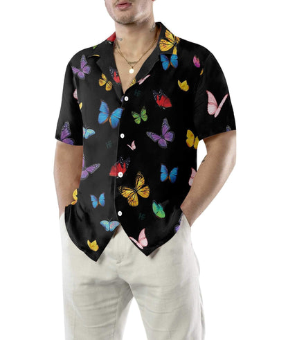 Bright Colored Butterflies Seamless Design Hawaiian Shirt, Hawaiian For Gift