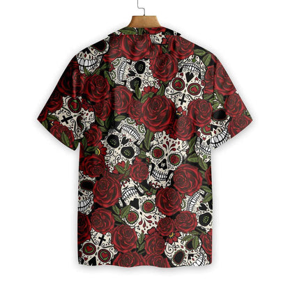 Red Rose And Skull Mexico Background Hawaiian Shirt,Hawaiian Shirt Gift, Christmas Gift