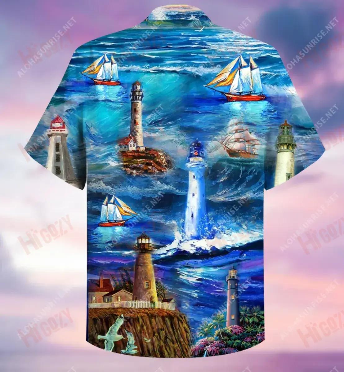 Blue Lighthouse Unisex Short Hawaiian Shirt Vacation Short Sleeve Custom Hawaiian Shirts Crazy Shirts Hawaii,Hawaiian Shirt Gift, Christmas Gift
