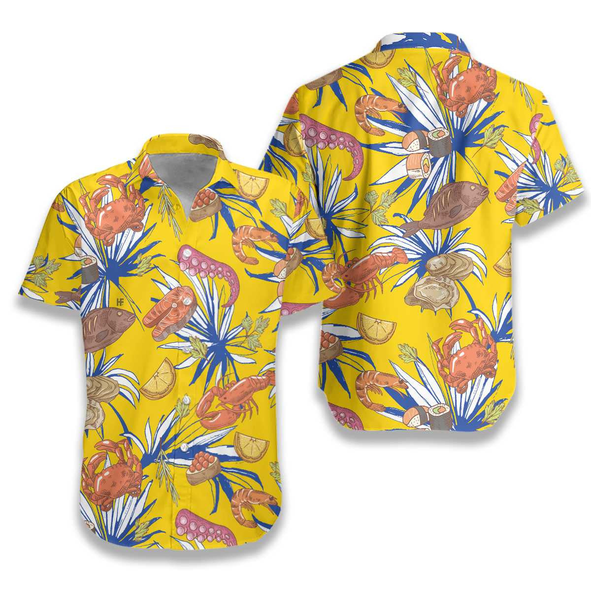 Tropical Floral Seafood On Yellow Design Hawaiian Shirt,Hawaiian Shirt Gift, Christmas Gift