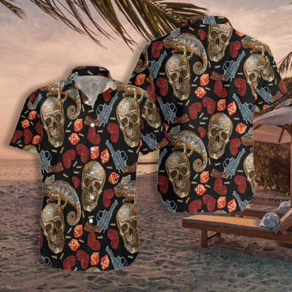 Skull Chameleon And Gun Hawaiian Shirt,Hawaiian Shirt Gift, Christmas Gift