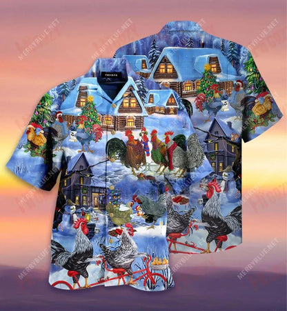 Chickens Merry Christmas Short Short Sleeve Shirt Summer Short Sleeve Custom Hawaiian Shirts Funny Hawaiian Shirts_Hawaiian Shirt Gift, Christmas Gift