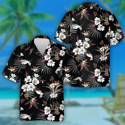 Patrún Uathúil Le Bláth Bán Tropical Agus Duilleoga Pailme Léine Haváí, Bronntanas Léine Haváís, Bronntanas Nollag