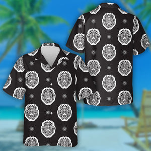 Angry Lion Face On Black Background Hawaiian Shirt, Hawaiian For Gift