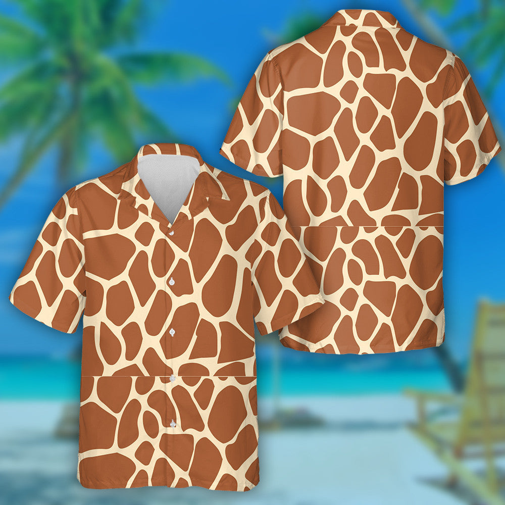 Tan And Brown Giraffe Skin Textured Pattern Hawaiian Shirt, Hawaiian Shirt Gift, Christmas Gift