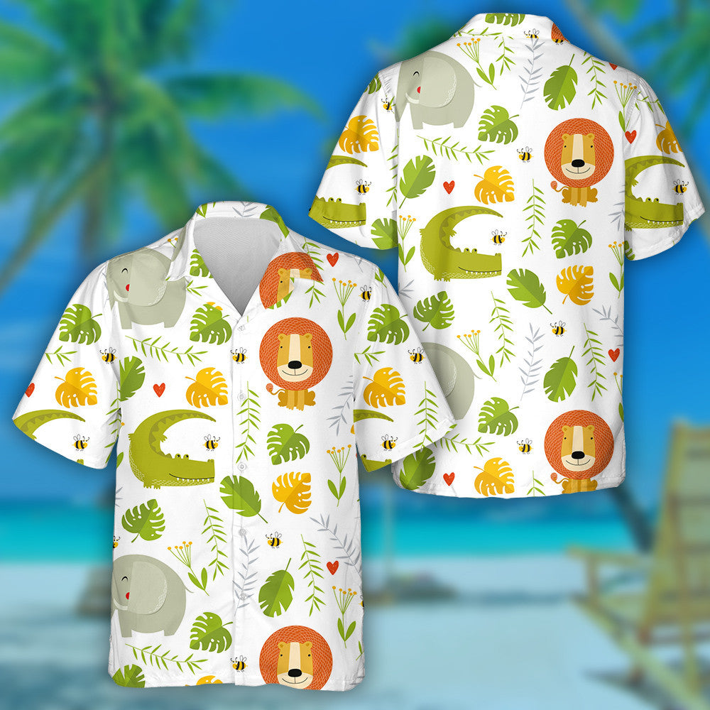 Lion Crocodile Bee Elephant And Tropical Leaf Hawaiian Shirt, Hawaiian Shirt Gift, Christmas Gift
