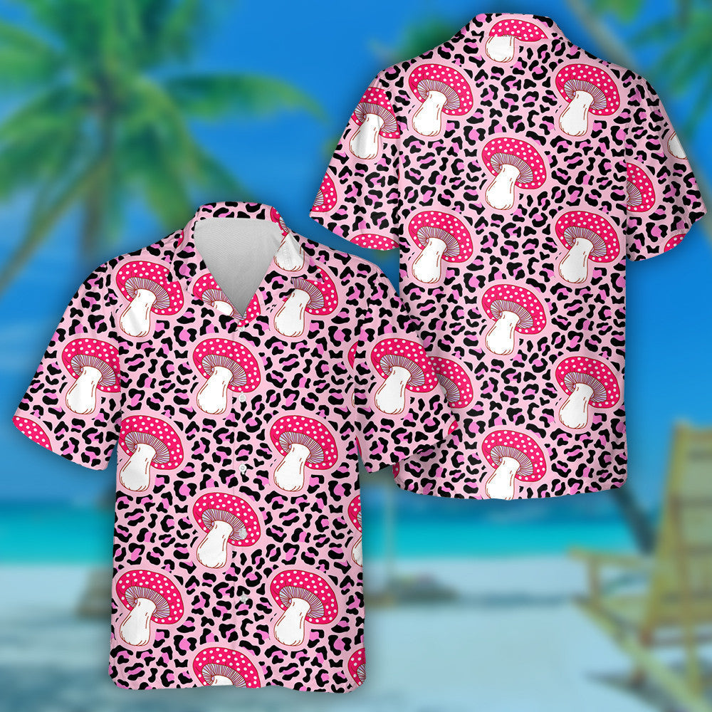 Wild African Leopard With Magic Mushrooms Hawaiian Shirt,Hawaiian Shirt Gift, Christmas Gift