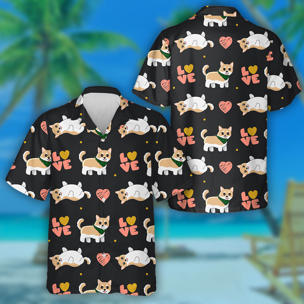 Shiba Inu And Hearts Happy Valentine's Day Hawaiian Shirt, Hawaiian Shirt Gift, Christmas Gift