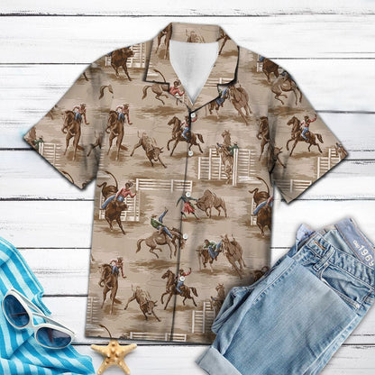 Vintage Style Western Cowboy Art Pattern Hawaiian Shirt,Hawaiian Shirt Gift, Christmas Gift