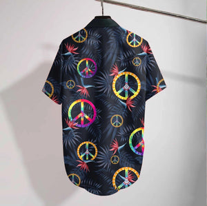 Colorful Peace Sign Hippie Tropical Leaf Hawaiian Shirt, Hawaiian For Gift