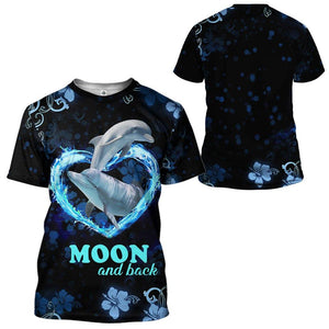 3D Moon And Back Couple Dolphin Tshirt Hoodie Apparel