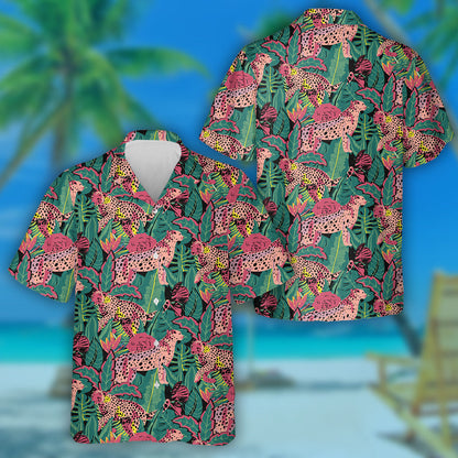 Liopard Teibí Nua-Aimseartha Le Duilleoga Trópaiceacha Agus Bláthanna Léine Haváís, Bronntanas Léine Haváís, Bronntanas Nollag