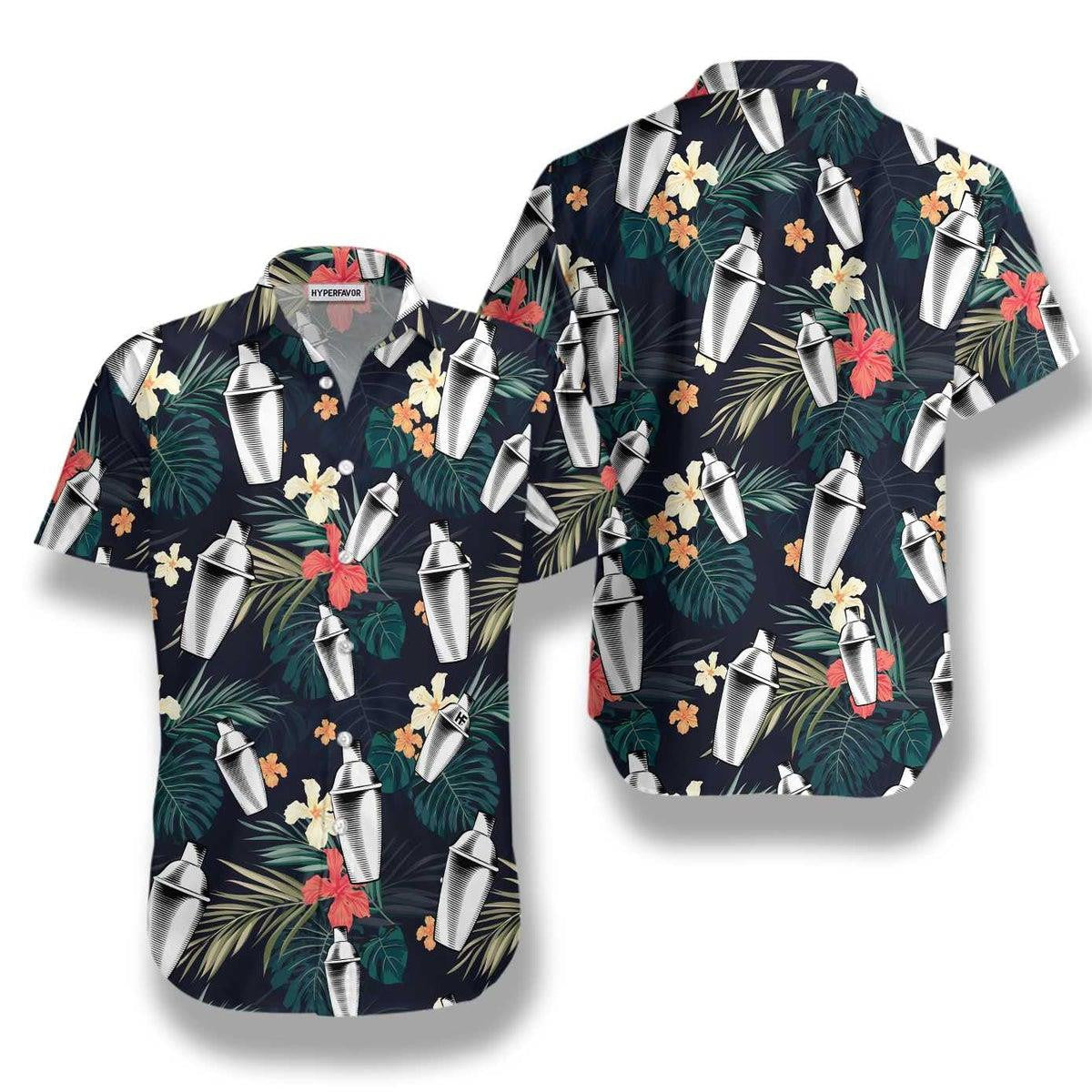 Tropical Pattern Bartender Hibiscus And Leaf Hawaiian Shirt,Hawaiian Shirt Gift, Christmas Gift