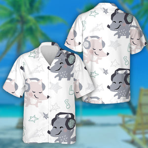 Wolf And Fox Baby Dance With Headphones Hawaiian Shirt, Hawaiian Shirt Gift, Christmas Gift