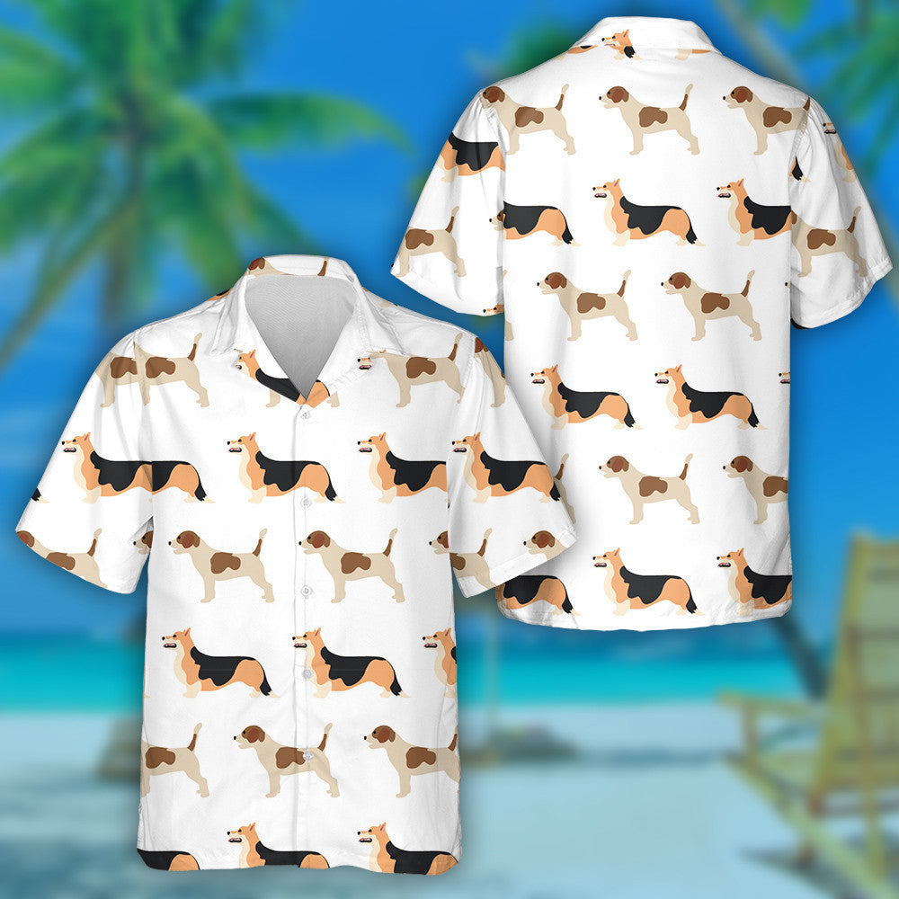 Corgi And Beagle Dogs On White Background Hawaiian Shirt, Hawaiian Shirt Gift, Christmas Gift