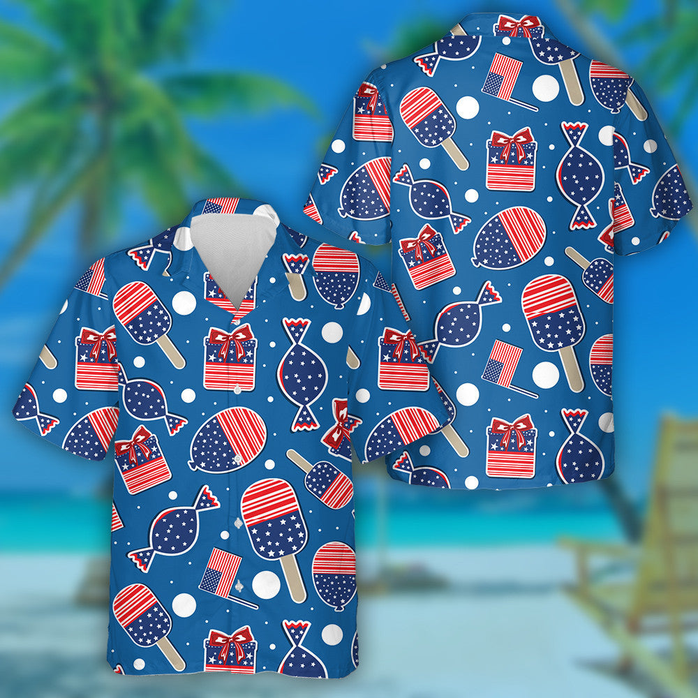 Creative Symbols Of American Independence Day On Blue Background Hawaiian Shirt, Hawaiian Shirt Gift, Christmas Gift