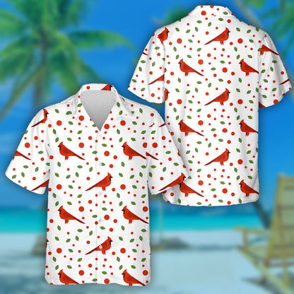 Beautiful Red Cardinal Bird And Leaves Hawaiian Shirt, Hawaiian For Gift