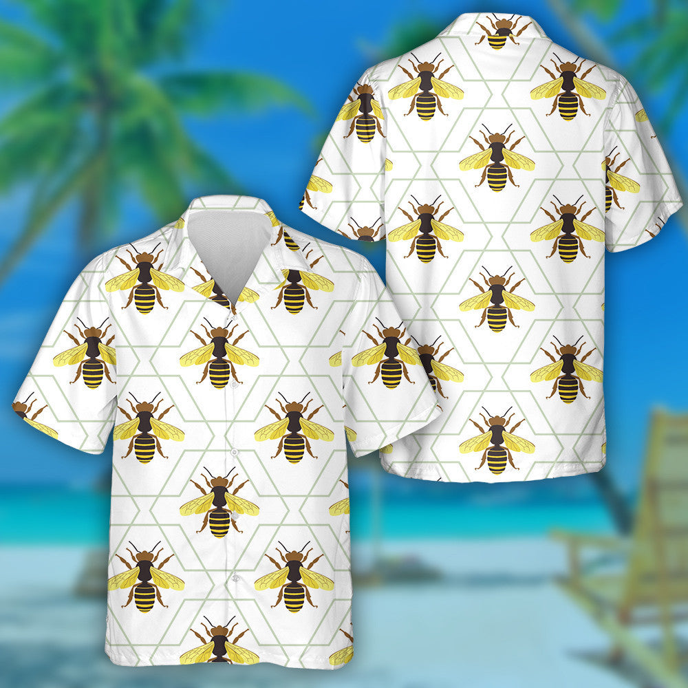 Honeycomb And Cute Hand Drawing Bees Hawaiian Shirt, Hawaiian For Gift