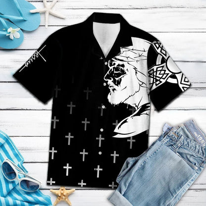 Hawaiian Shirt Black And White Cross Christian, Hawaiian For Gift