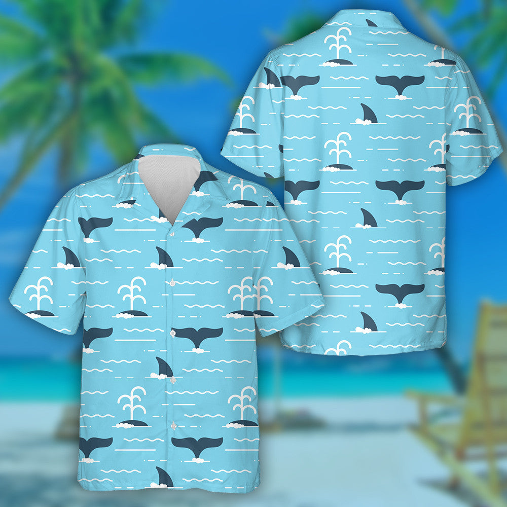 Fins And Tails Of Whales On The Water Cartoon Pattern Hawaiian Shirt, Hawaiian Shirt Gift, Christmas Gift