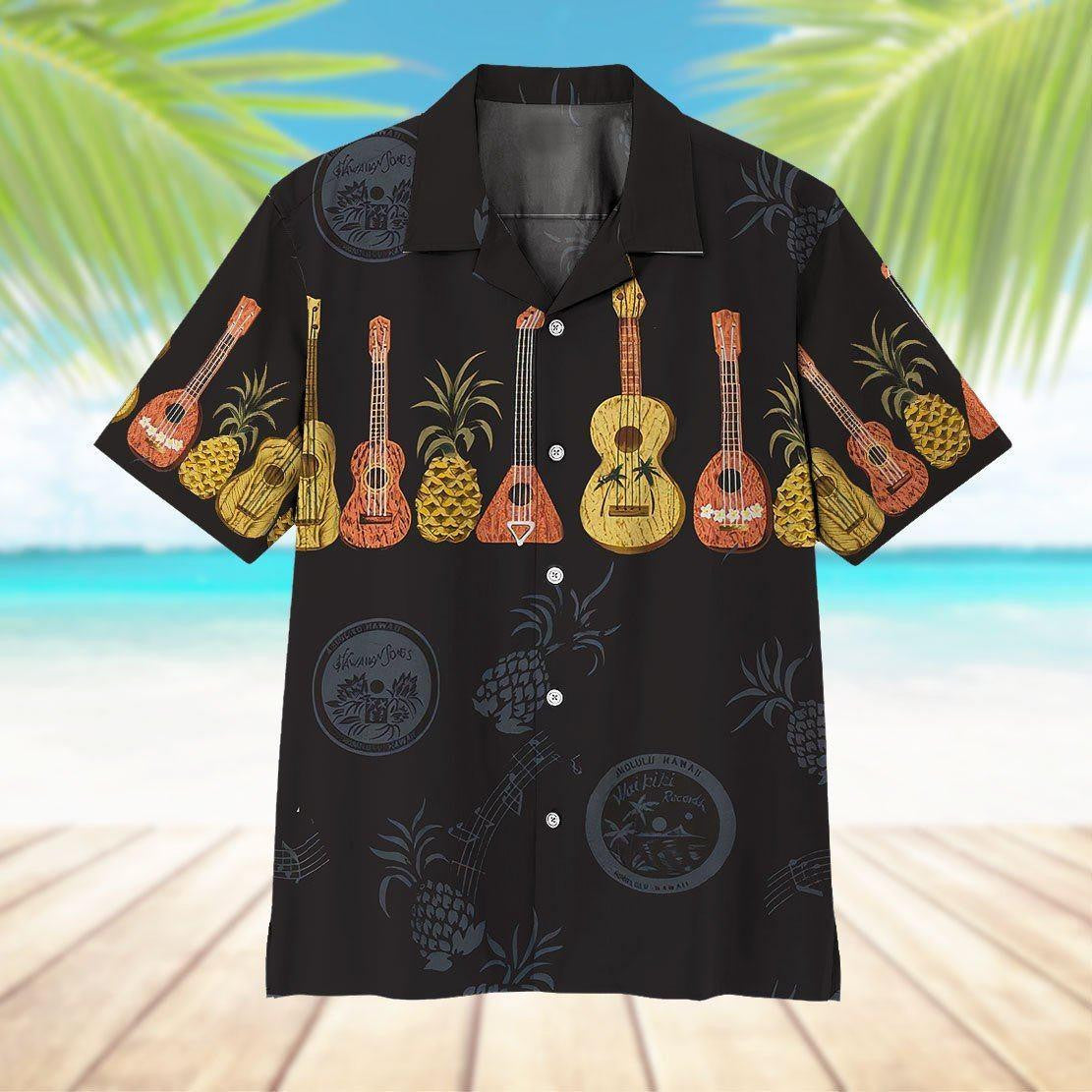 Ukulele Collection Pineapple Tropical Fruit Hawaiian Shirt, Hwaiian For Gift