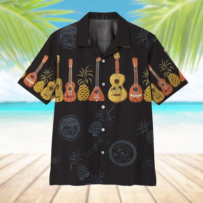 Ukulele Collection Pineapple Tropical Fruit Hawaiian Shirt, Hwaiian For Gift