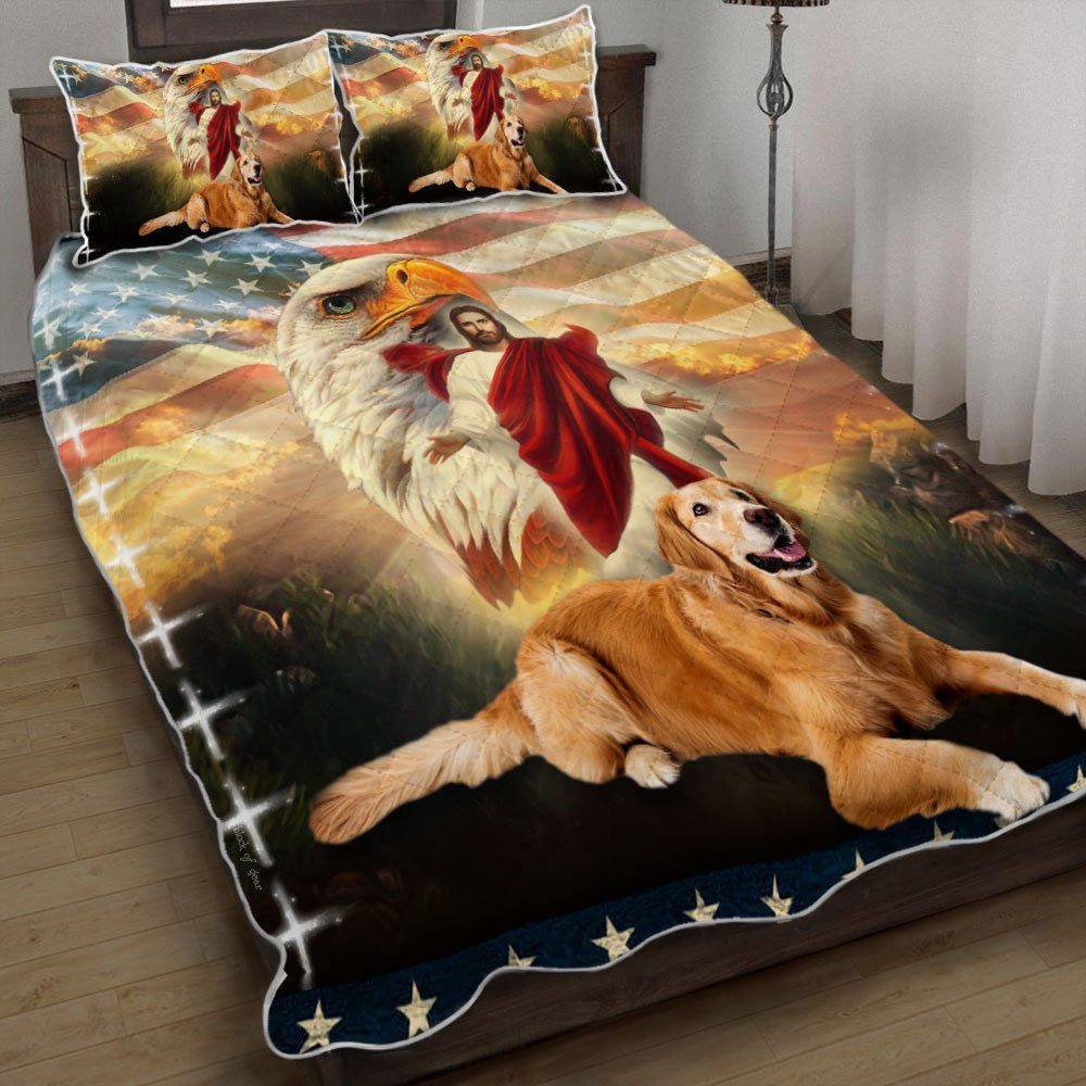Golden Retriever Dog Jesus Eagle Quilt Bedding Set Bedroom Set Bedlinen 3D,Bedding Christmas Gift,Bedding Set Christmas